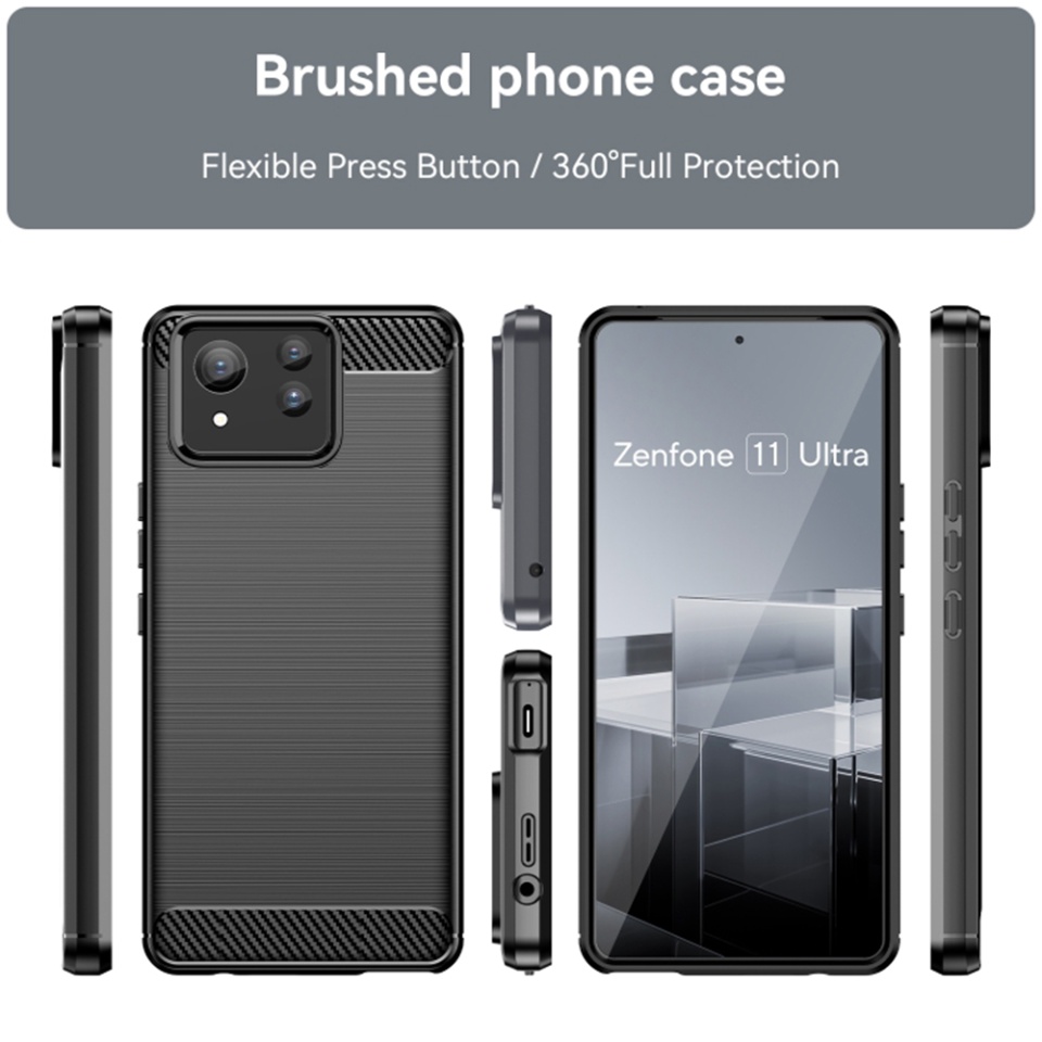 Husa pentru Asus Zenfone 11 Ultra din Silicon Premium, Slim, cu textura Fibra Carbon - Negru - 2 | YEO