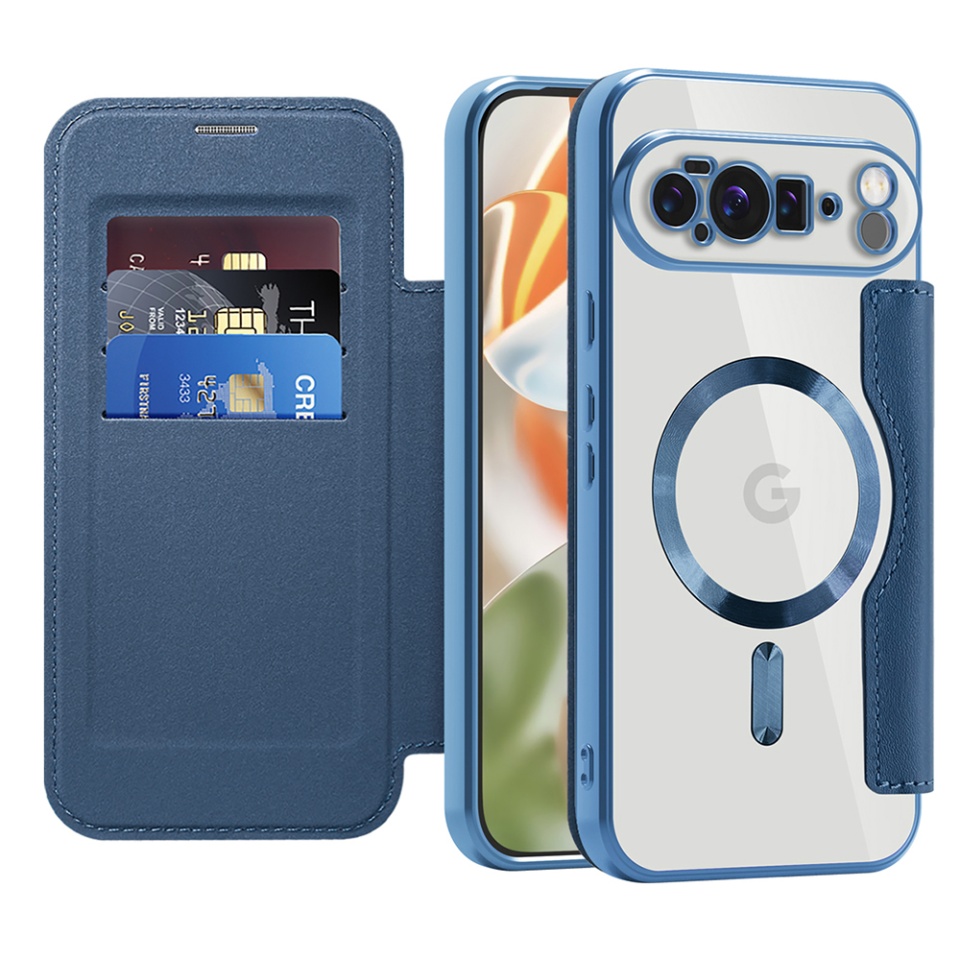 Husa pentru Google Pixel 10 Pro XL tip carte, SKYDDAR INOVATION, SmartMag Book, Magsafe, RFiD, Suport Carduri, set cu sticker, Albastru