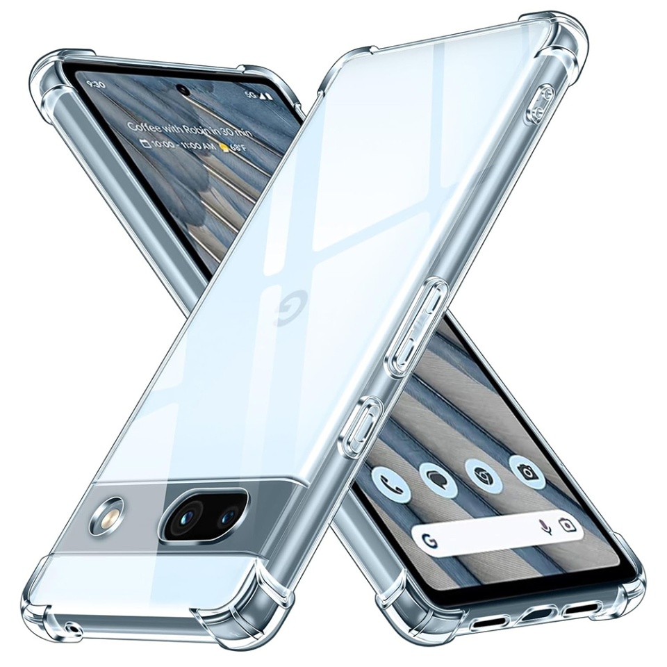 Husa pentru Google Pixel 7a , SKYDDAR INNOVATION, Shockproof Clear din Silicon Slim, Transparenta, set cu sticker
