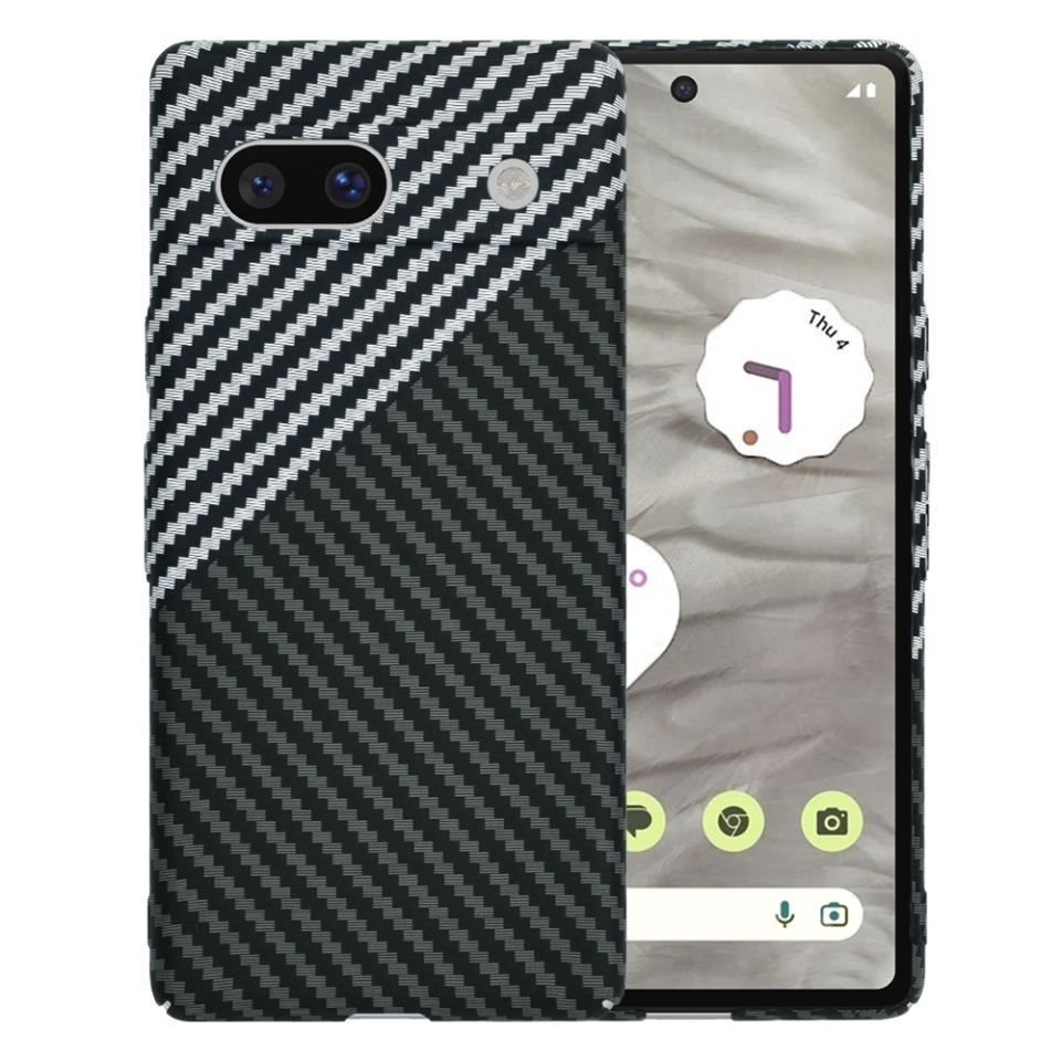 Husa pentru Google Pixel 7a, SKYDDAR INNOVATION, textura carbon, Carbonite FiberShell, set cu sticker, Gri,