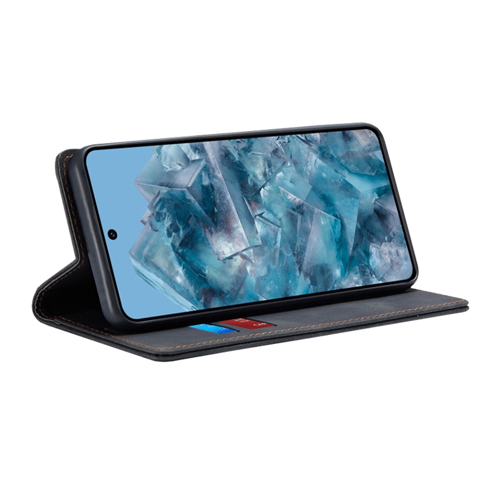 Husa pentru Google Pixel 8 Pro, SKYDDAR INNOVATION, Soft Wallet, tip Carte din piele Eco Premium, cu Portofel Interior, Negru, set cu sticker - 1 | YEO