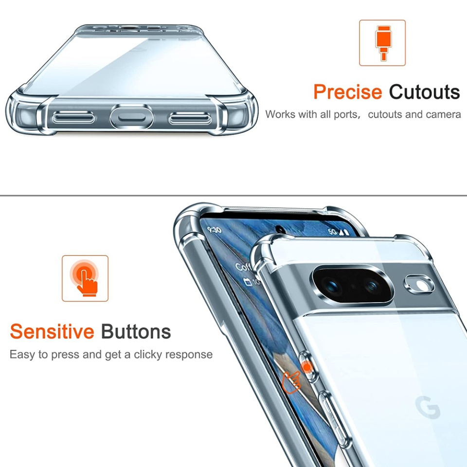 Husa pentru Google Pixel 8a , SKYDDAR INNOVATION, Shockproof Clear din Silicon Slim, Transparenta, set cu sticker - 2 | YEO