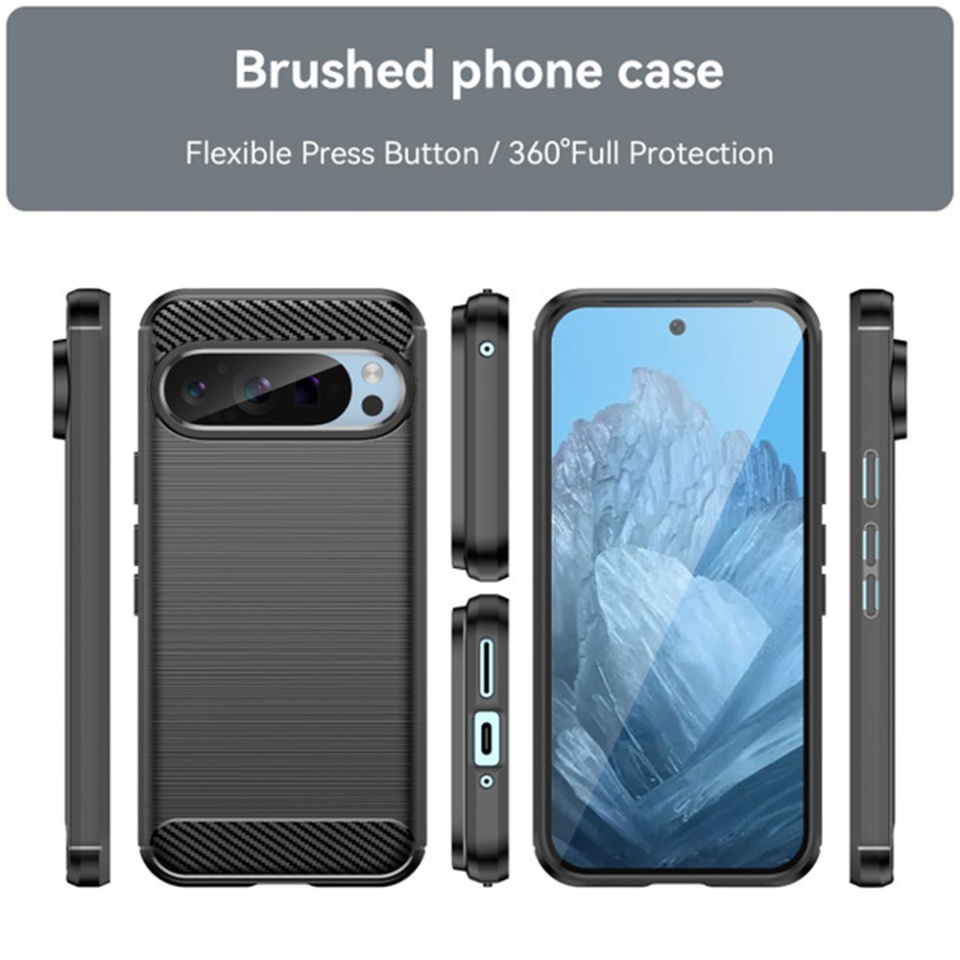 Husa pentru Google Pixel 9 / Pixel 9 Pro, SKYDDAR INNOVATION, Carbon Silicone, din Silicon Slim, cu textura Fibra Carbon, set cu sticker, Negru - 1 | YEO