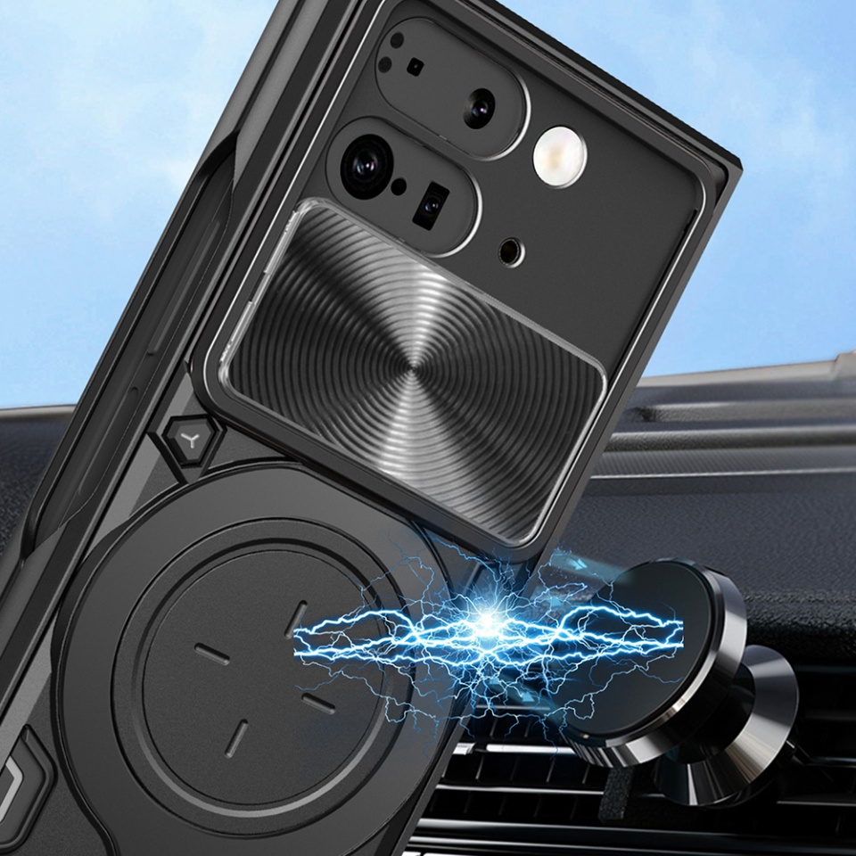 Husa pentru Google Pixel 9 Pro Fold, cu inel magnetic si suport ajustabil, protectie completa camera, SKDR SafeCover - Roz auriu - 3 | YEO