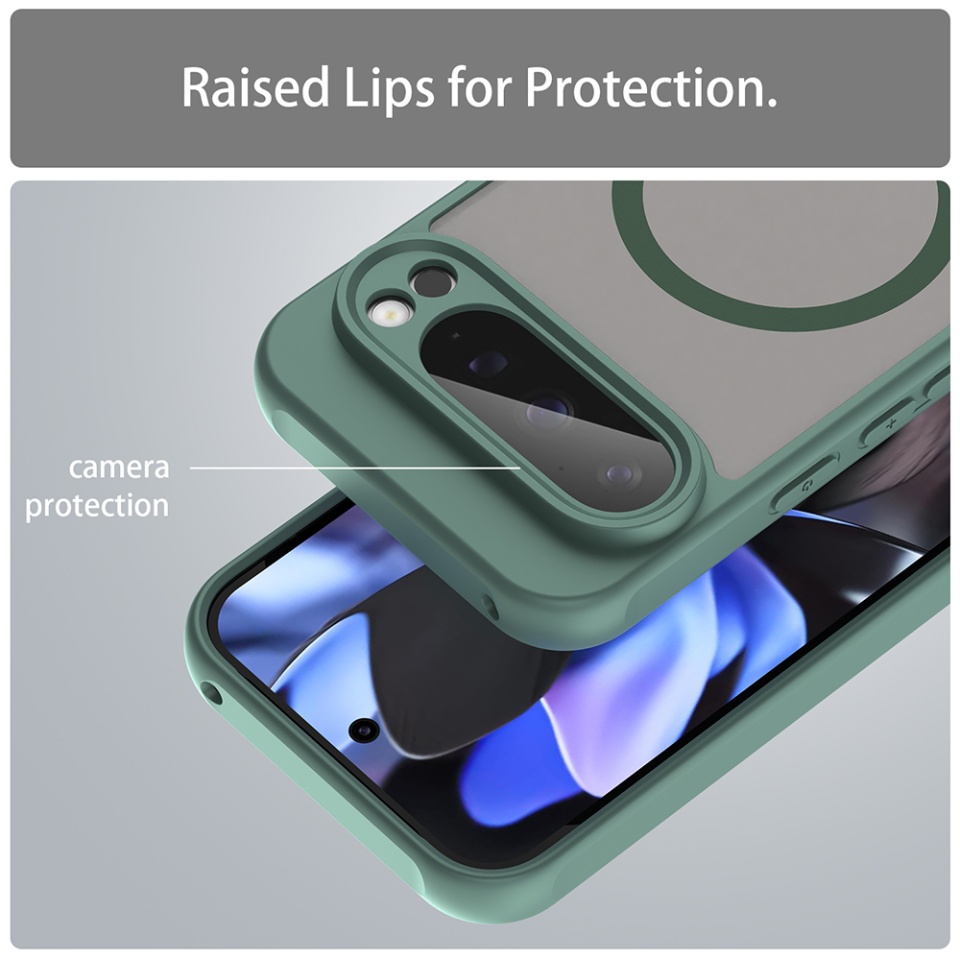 Husa pentru Google Pixel 9 Pro, SKYDDAR INNOVATION, HaloFrost MagSafe II, Antisoc, set cu sticker, Verde - 3 | YEO