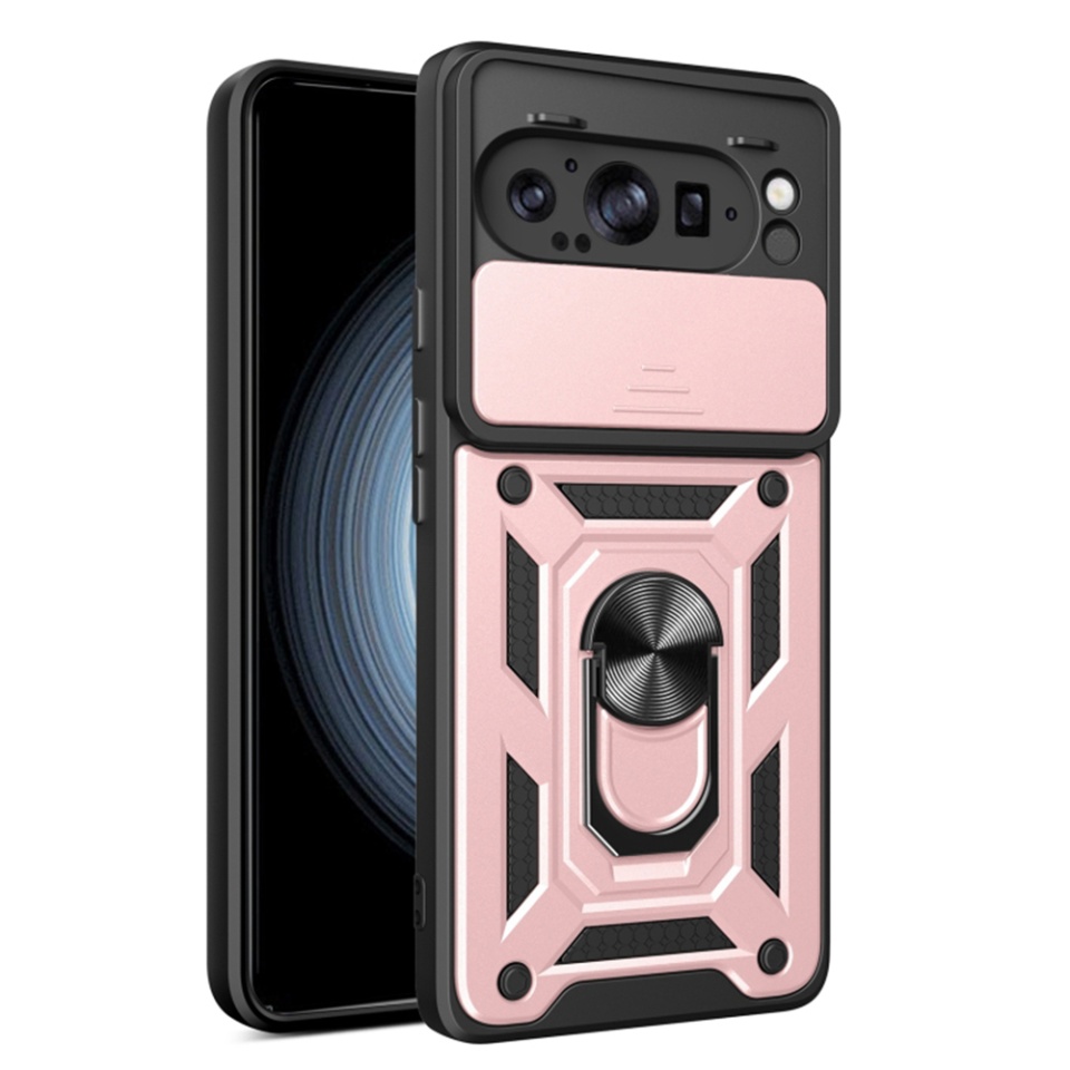 Husa pentru Google Pixel 9 Pro XL, SKYDDAR INNOVATION, CamShield, Inel magnetic, set cu sticker, Roz