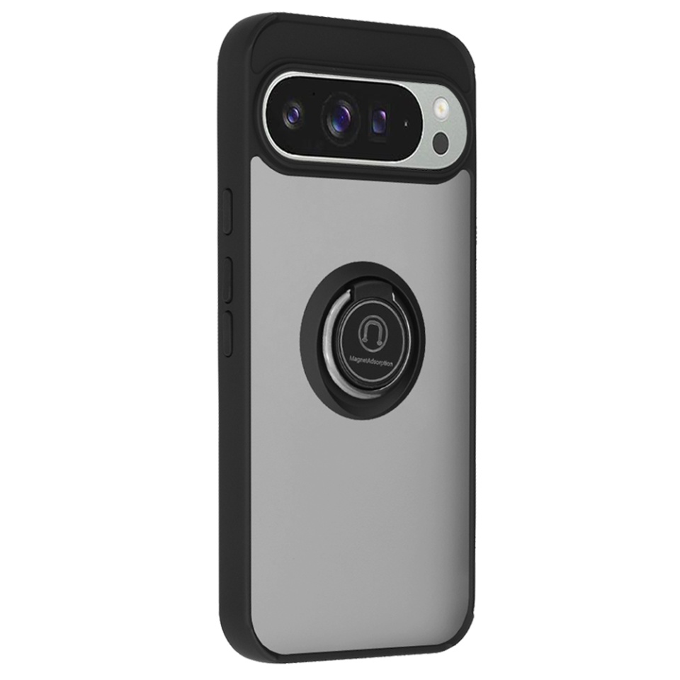 Husa pentru Google Pixel 9 Pro XL, SKYDDAR INNOVATION, Glinth cu Inel Rotativ 360° Magnetic, set cu sticker, Negru - 2 | YEO