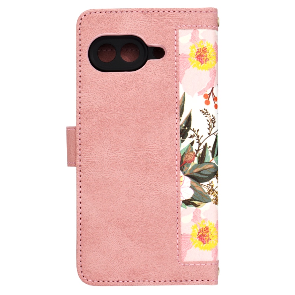 Husa pentru Google Pixel 9a din Piele Ecologică cu Design Floral, Protecție 360°, Stand Integrat, Buzunare pentru Carduri, SKDR Floral Wallet - Roz - 3 | YEO