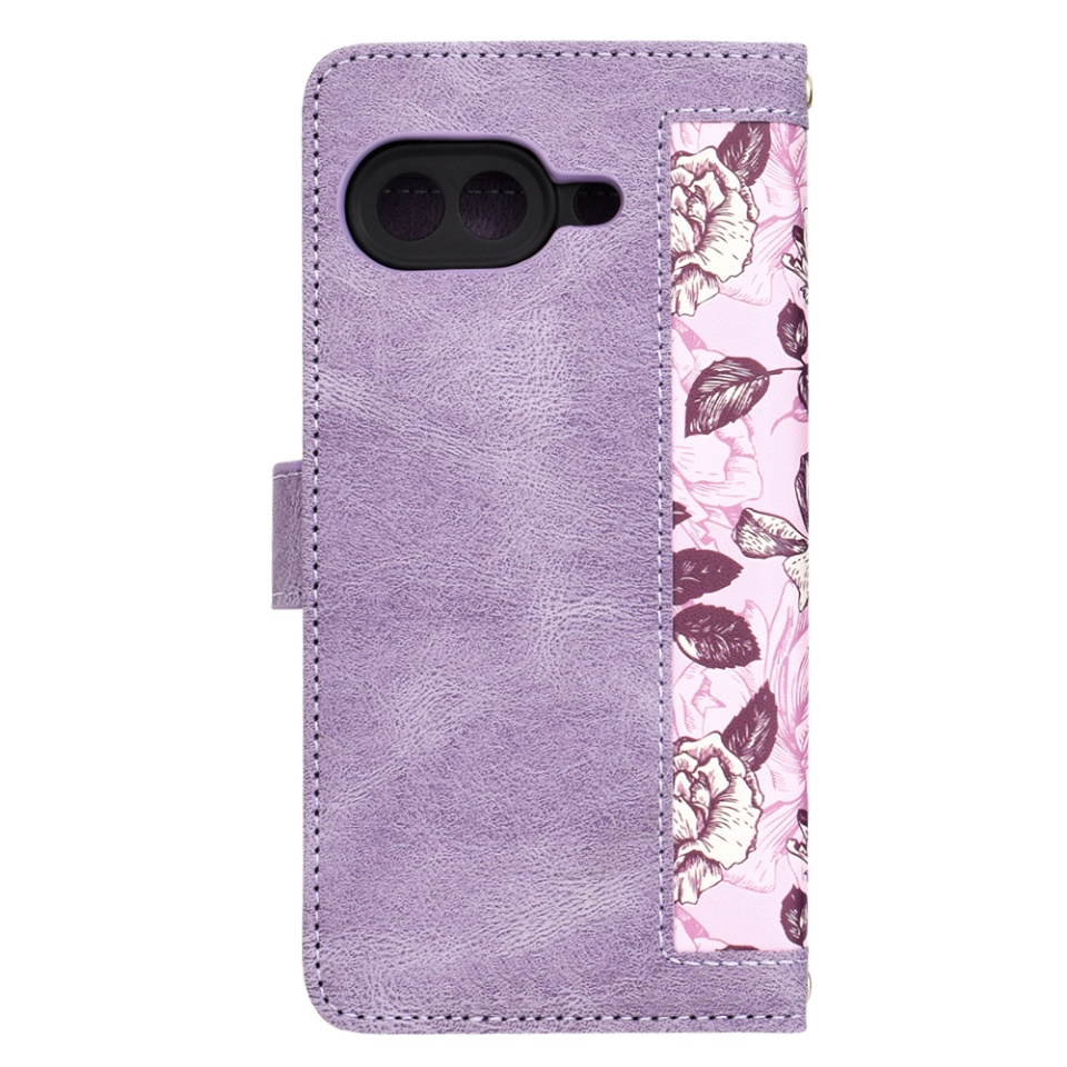 Husa pentru Google Pixel 9a din Piele Ecologică cu Design Floral, Protecție 360°, Stand Integrat, Buzunare pentru Carduri, SKDR Floral Wallet - Mov - 3 | YEO