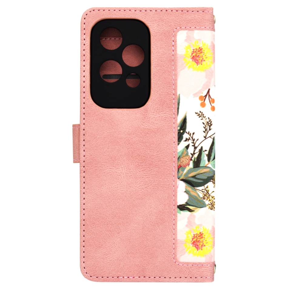 Husa pentru Honor 200 Lite din Piele Ecologică cu Design Floral, Protecție 360°, Stand Integrat, Buzunare pentru Carduri, SKDR Floral Wallet - Roz - 2 | YEO