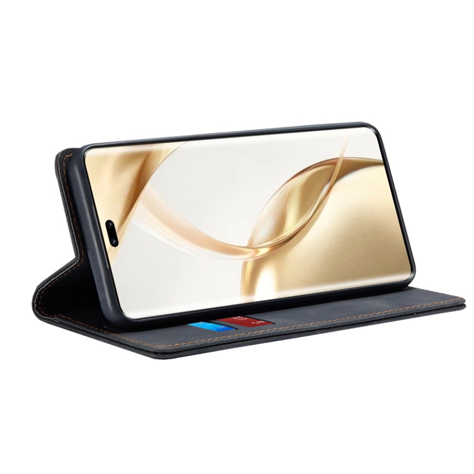 Husa pentru Honor 200 Pro, SKYDDAR INNOVATION, Soft Wallet, tip Carte din piele Eco Premium, cu Portofel Interior, Negru, set cu sticker - 1 | YEO