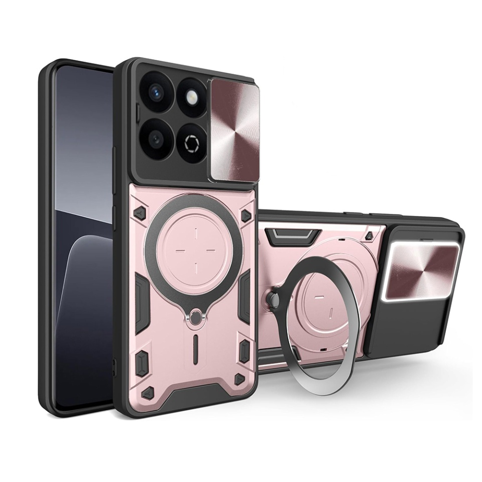 Husa pentru Honor 200 Smart / X7c, cu inel magnetic si suport ajustabil, protectie completa camera, SKDR SafeCover - Roz auriu