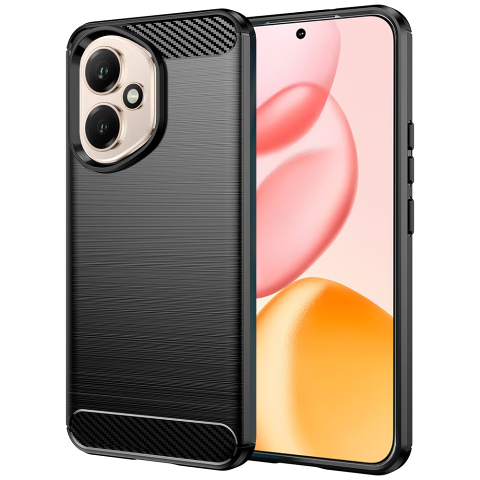 Husa pentru Honor 400, SKYDDAR INNOVATION, Carbon Silicone, din Silicon Slim, cu textura Fibra Carbon, set cu sticker, Negru