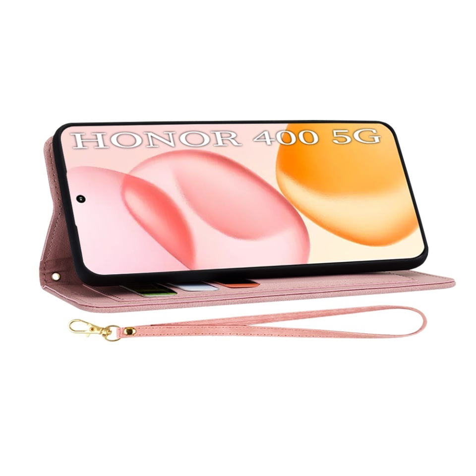 Husa pentru Honor 400, SKYDDAR INNOVATION, Flipcraft din Piele Ecologică, Stand Integrat, Buzunare pentru Carduri, set cu sticker, Roz - 3 | YEO