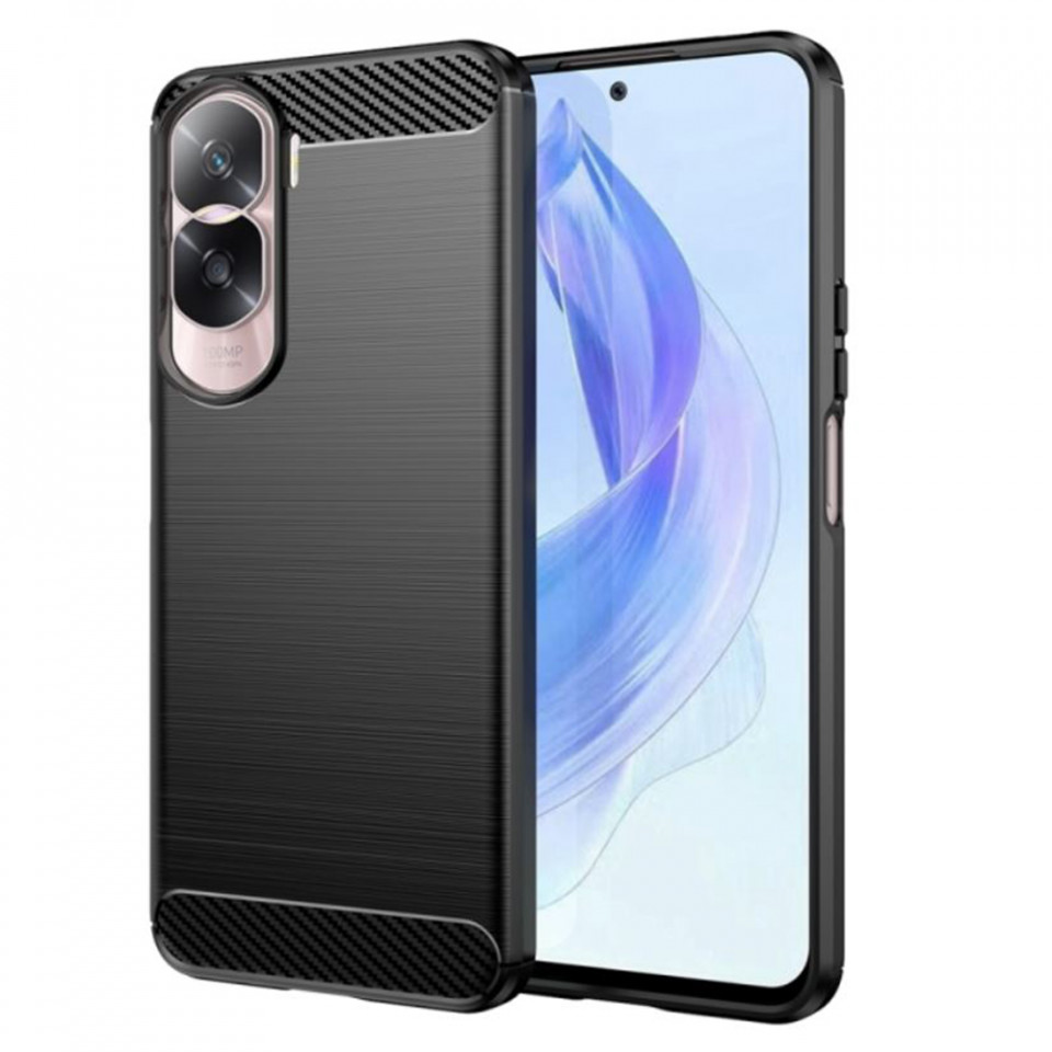 Husa pentru Honor 90 Lite din Carbon Silicon Skyddar, Anti-Amprente - Negru