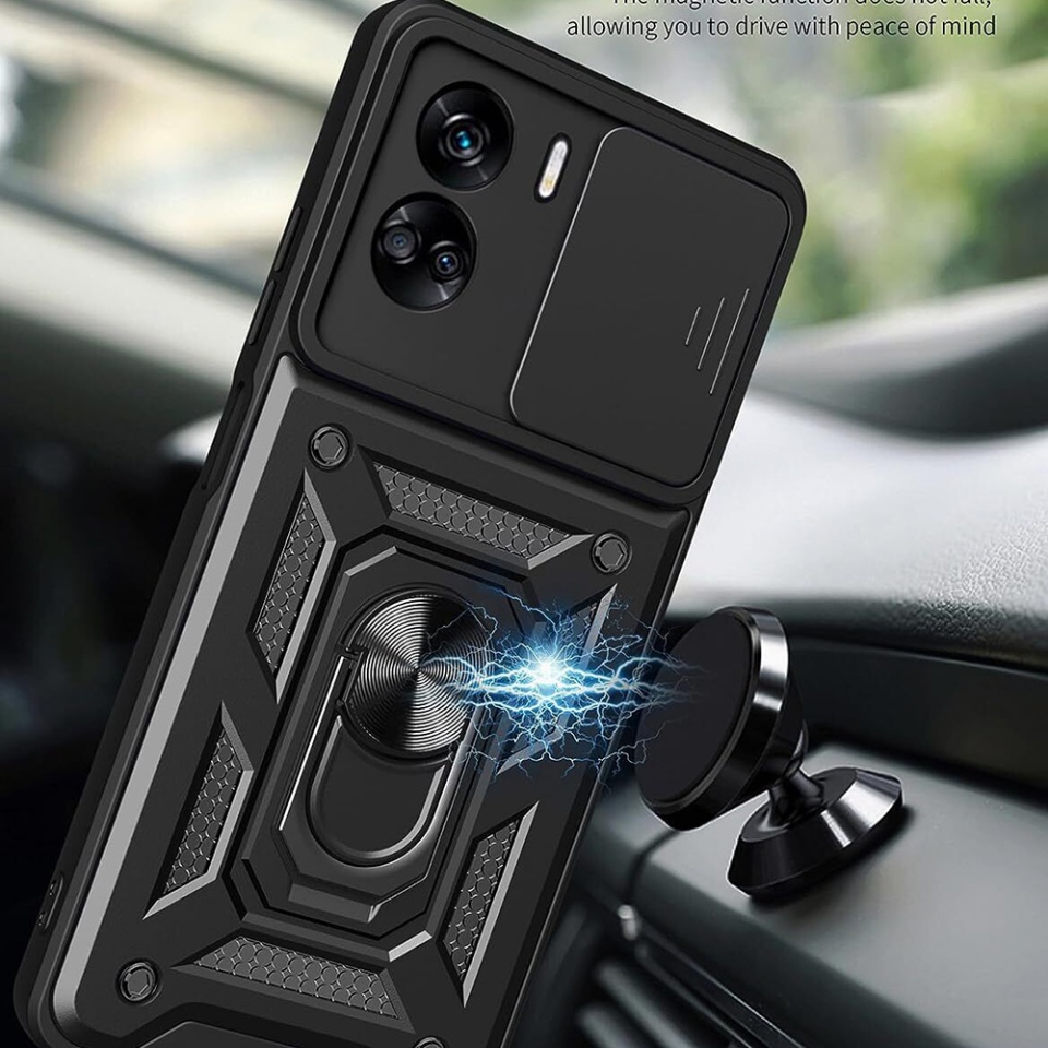 Husa pentru Honor 90 Lite, SKYDDAR INNOVATION, CamShield, Inel magnetic, set cu sticker, Negru - 2 | YEO