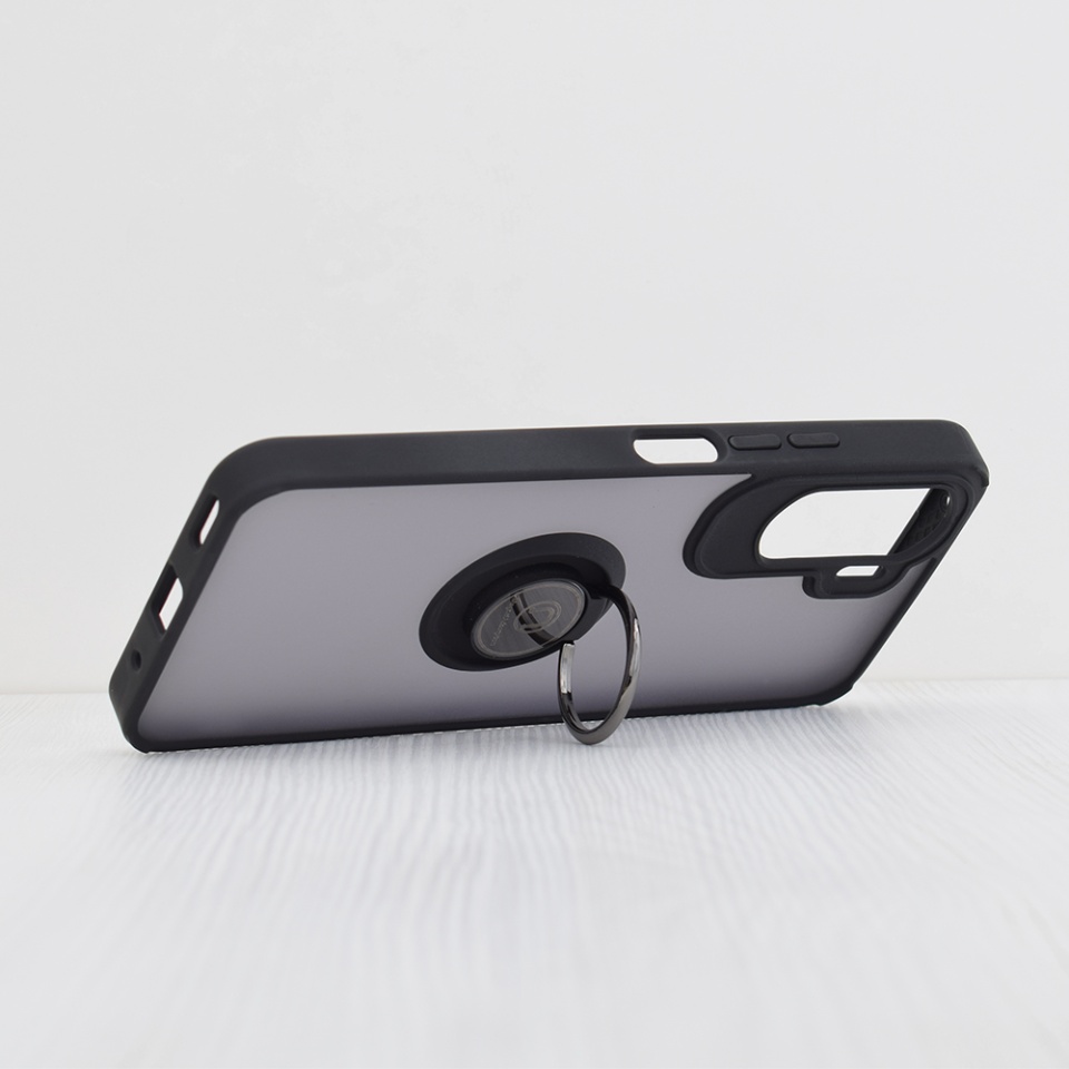 Husa pentru Honor 90 Lite, SKYDDAR INNOVATION, Glinth cu Inel Rotativ 360° Magnetic, Negru, set cu sticker - 1 | YEO