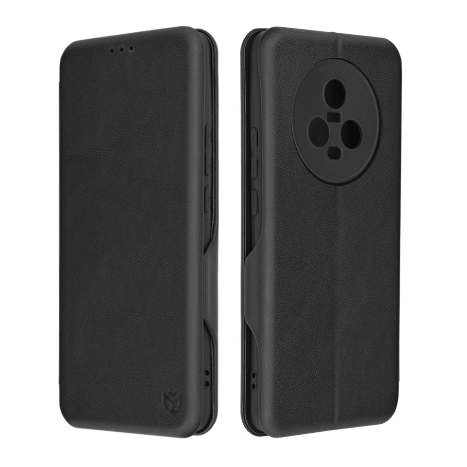 Husa pentru Honor Magic5, SKYDDAR INNOVATION, Safe Wallet tip carte din Piele Ecologica, Suport Carduri, Inchidere Magnetica, Negru, set cu sticker