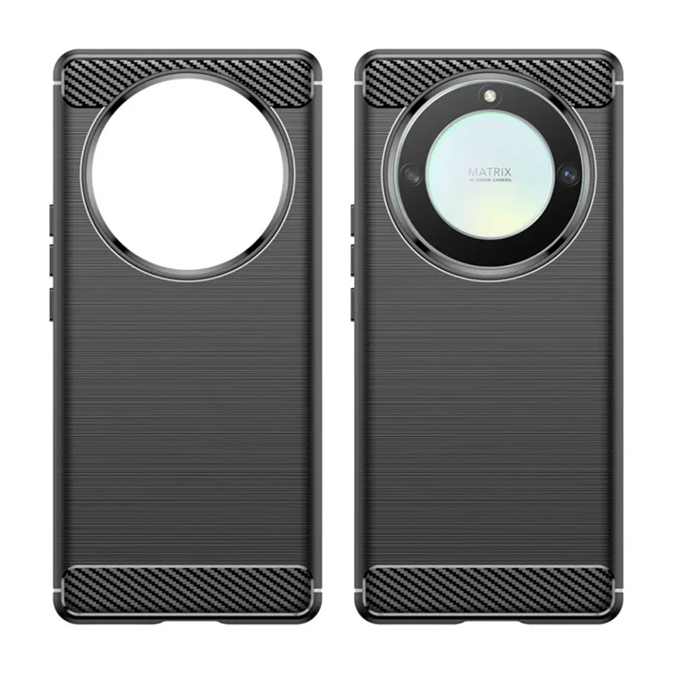 Husa pentru Honor Magic6 Lite, SKYDDAR INNOVATION, Carbon Silicone, din Silicon Slim, cu textura Fibra Carbon, set cu sticker, Negru - 3 | YEO