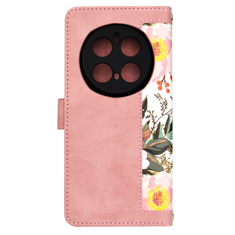 Husa pentru Honor Magic7 Pro din Piele Ecologică cu Design Floral, Protecție 360°, Stand Integrat, Buzunare pentru Carduri, SKDR Floral Wallet - Roz - 3 | YEO