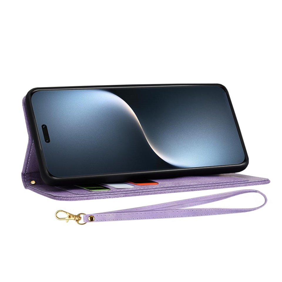 Husa pentru Honor Magic7 Pro din Piele Ecologică cu Design Floral, Protecție 360°, Stand Integrat, Buzunare pentru Carduri, SKDR Floral Wallet - Mov - 3 | YEO