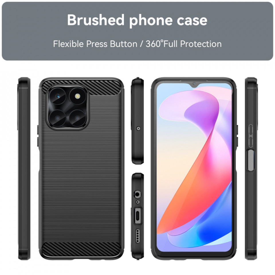 Husa pentru Honor X6a din silicon, Slim, cu textura Fibra Carbon - Negru - 2 | YEO