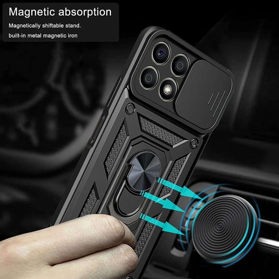 Husa pentru Honor X6a, SKYDDAR INNOVATION, CamShield, Inel magnetic, set cu sticker, Auriu - 3 | YEO