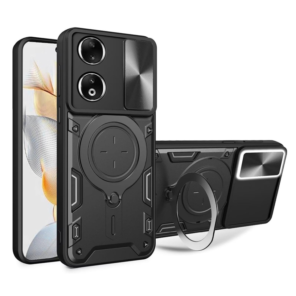 Husa pentru Honor X7b / 90 Smart / X7b 5G, cu inel magnetic si suport ajustabil, protecție completa camera, SKDR SafeCover - Negru