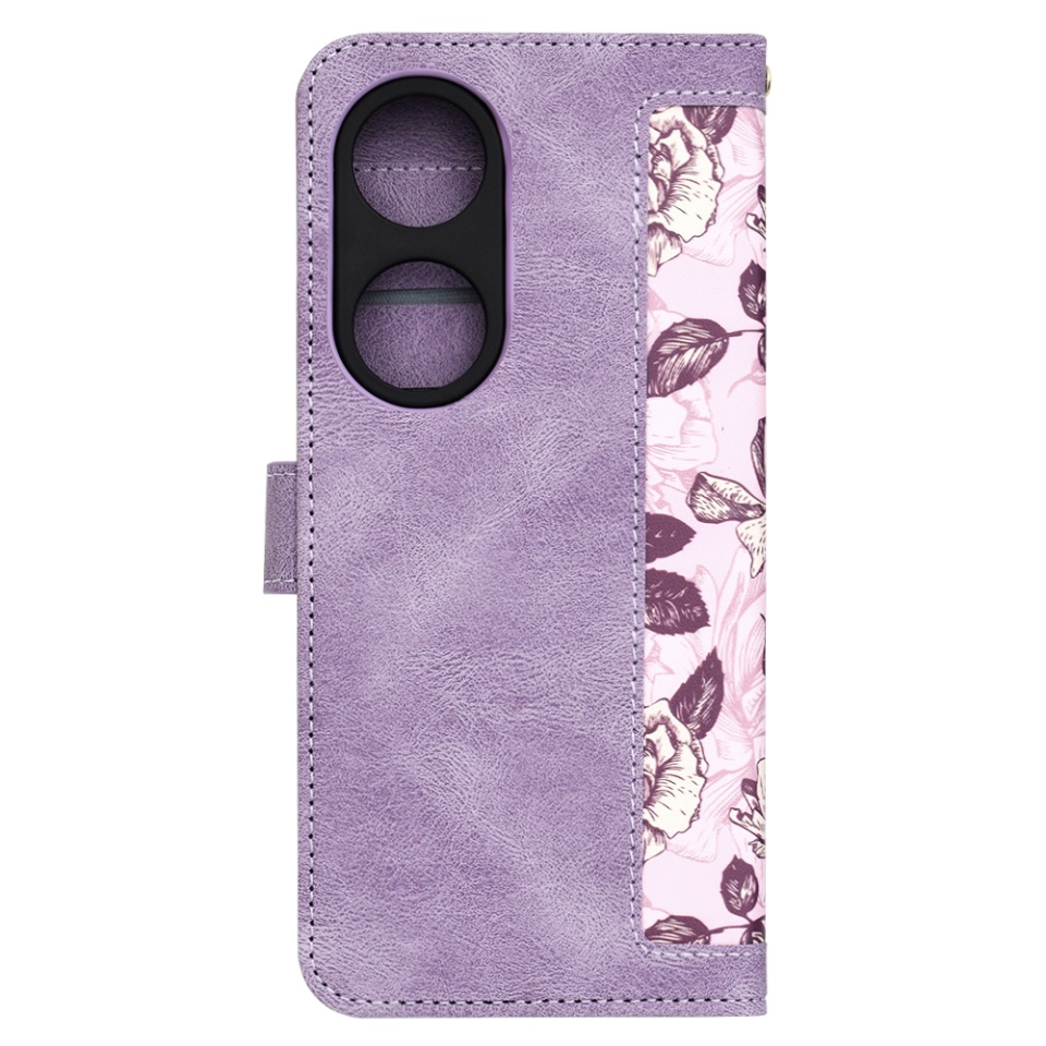 Husa pentru Honor X7b / 90 Smart / X7b 5G din Piele Ecologică cu Design Floral, Protecție 360°, Stand Integrat, Buzunare pentru Carduri, SKDR Floral Wallet - Mov - 3 | YEO