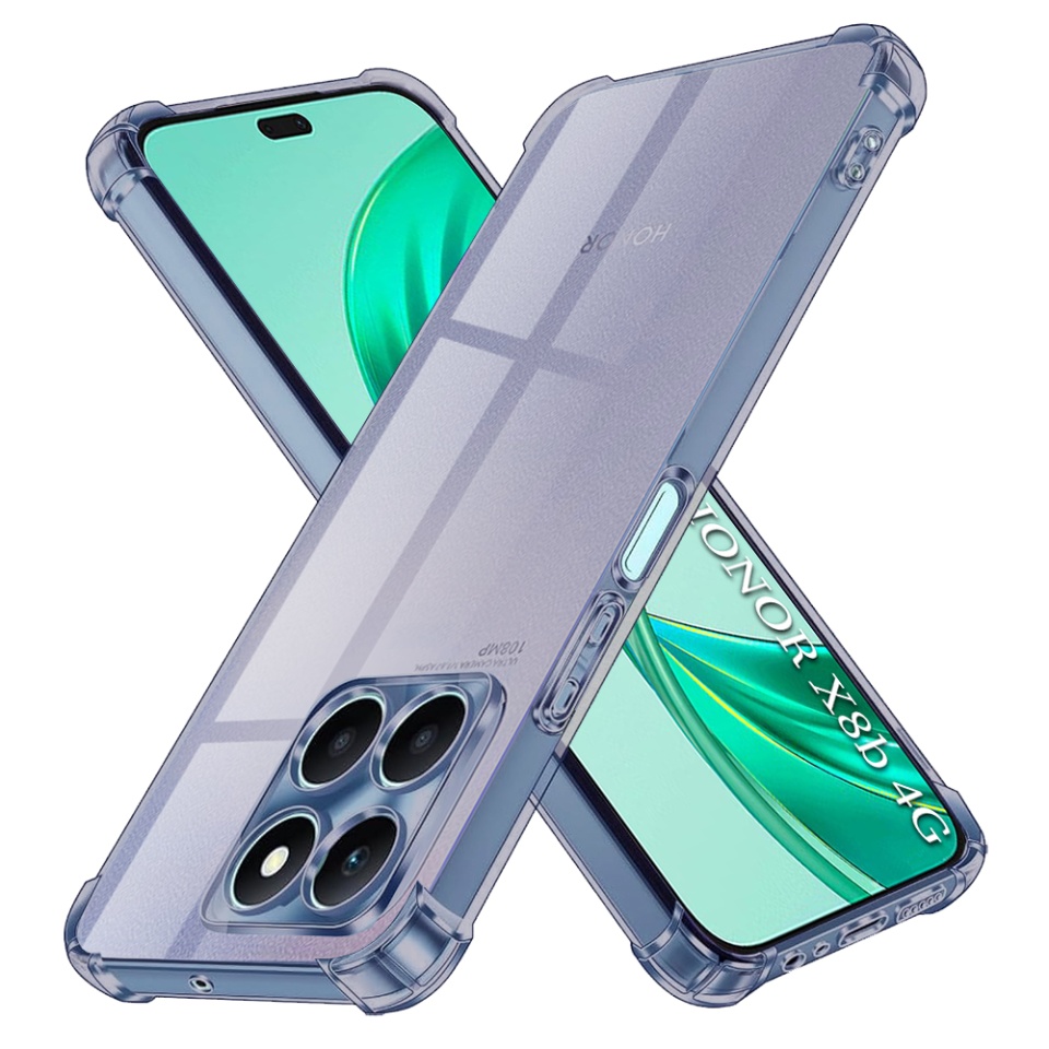 Husa pentru Honor X8b, SKYDDAR INNOVATION, Shockproof Clear Silicone, Silicon Slim, set cu sticker, Fumuriu