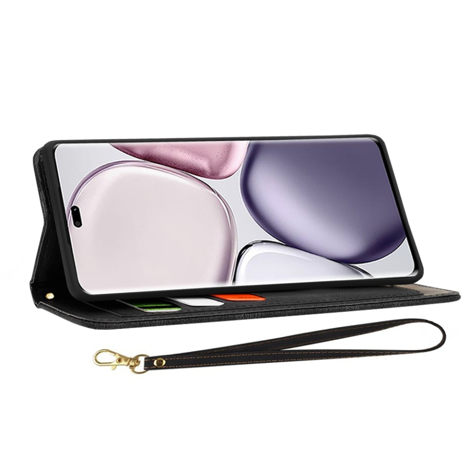 Husa pentru Honor X9c / Magic7 Lite din Piele Ecologică cu Design Floral, Protecție 360°, Stand Integrat, Buzunare pentru Carduri, SKDR Floral Wallet - Negru - 1 | YEO