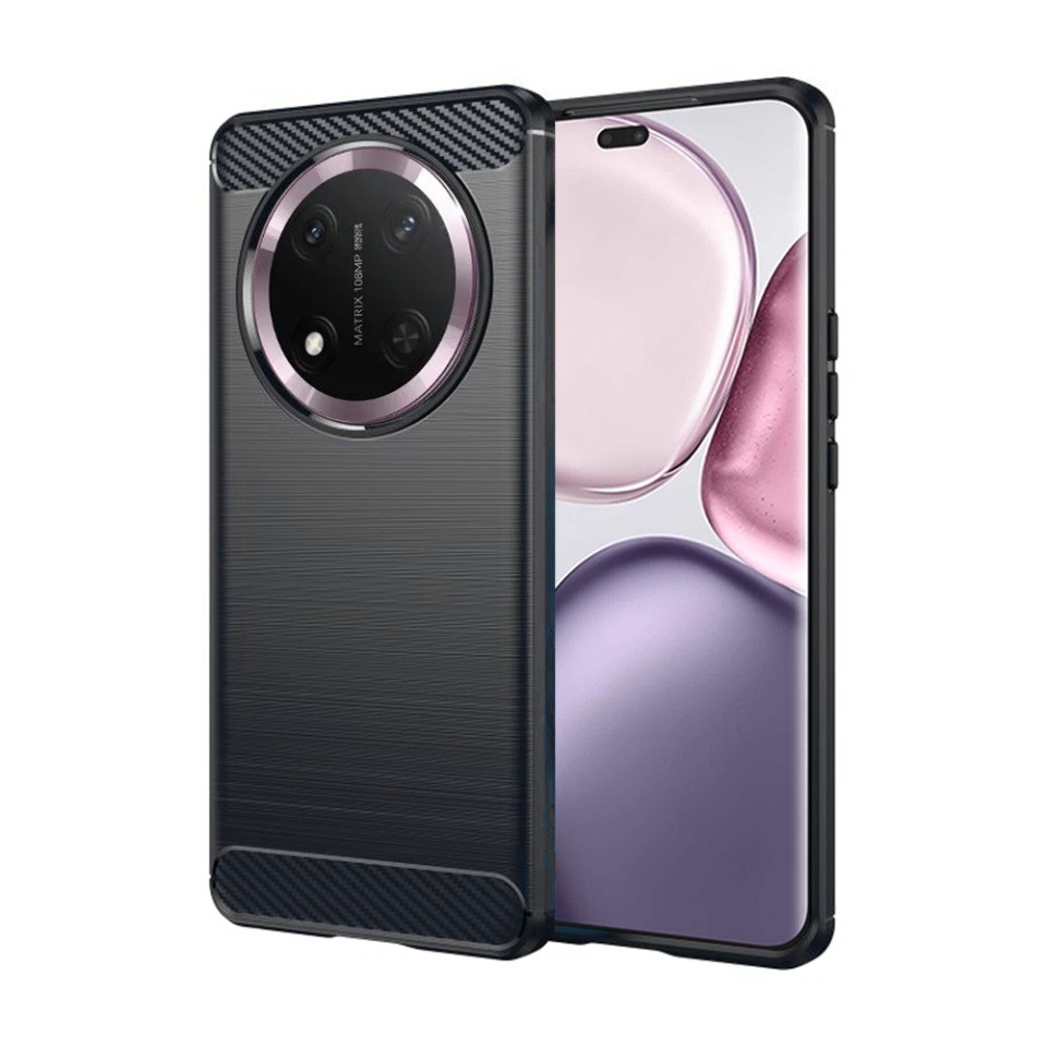 Husa pentru Honor X9c / Magic7 Lite din Silicon Premium, Slim, cu textura Fibra Carbon - Negru