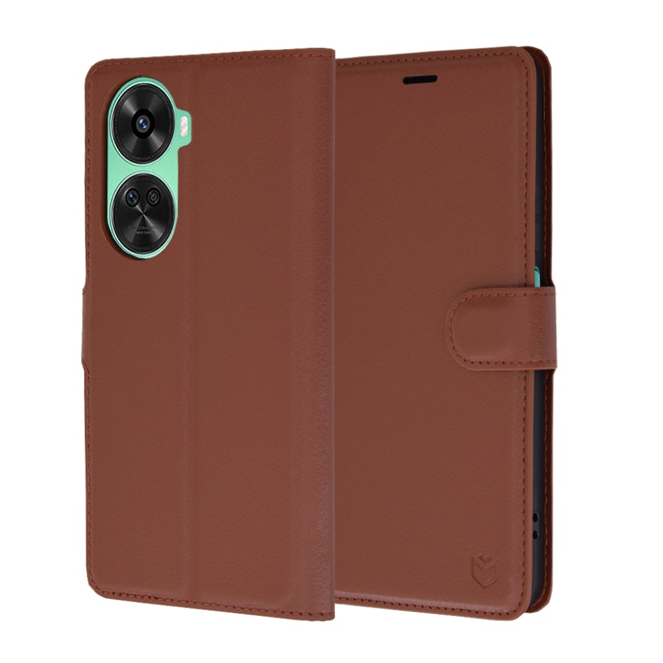 Husa pentru Huawei nova 11 SE / nova 12 SE, SKYDDAR INNOVATION, Leather Folio tip Carte, cu Portofel Interior, Finisaje Premium, set cu sticker, Maro