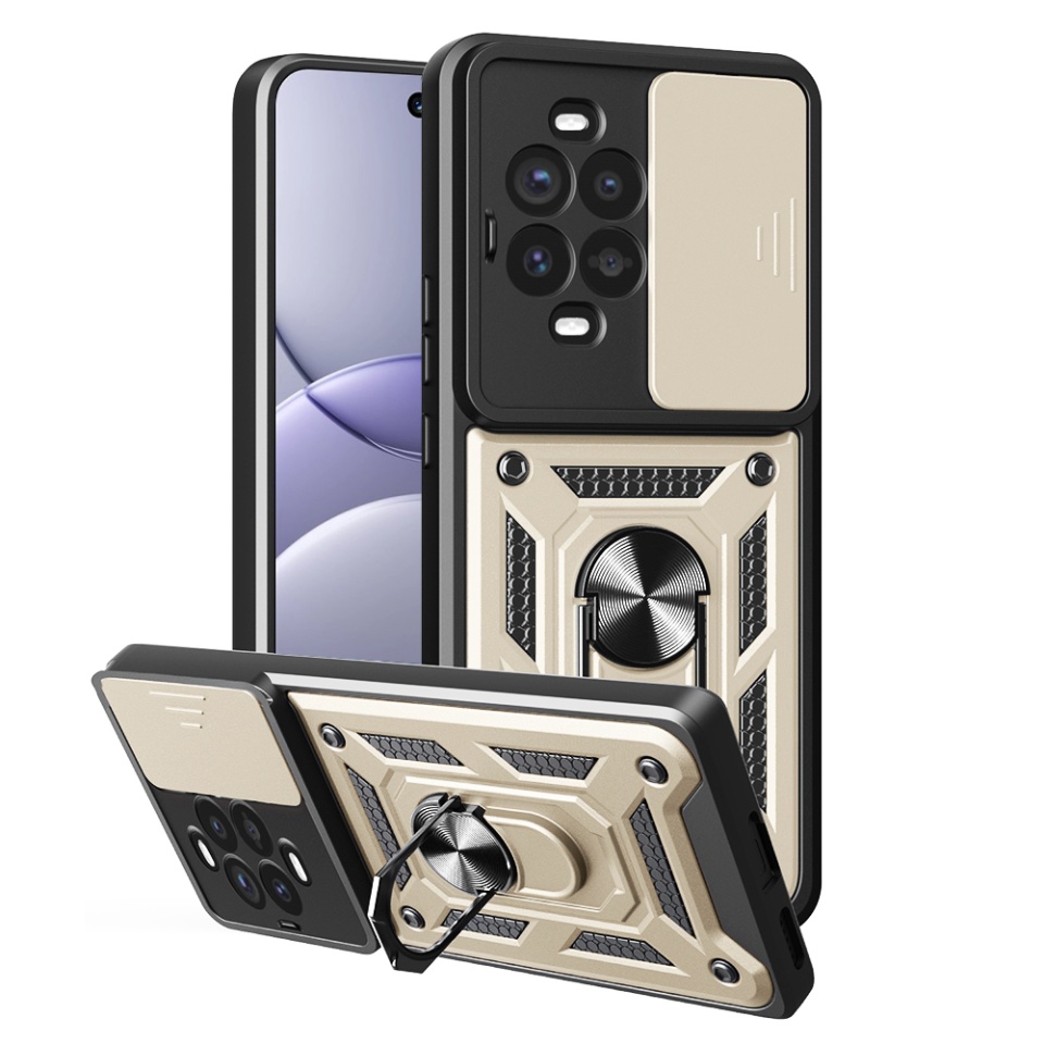 Husa pentru Huawei nova 13 Pro, SKYDDAR INNOVATION, CamShield, Inel magnetic, set cu sticker, Auriu