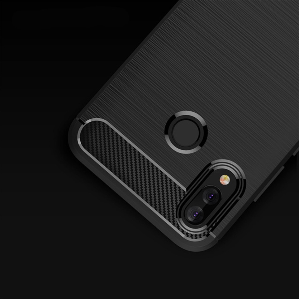 Husa pentru Huawei P20 Lite, SKYDDAR INNOVATION, Carbon Silicone, din Silicon Slim, cu textura Fibra Carbon, set cu sticker, Negru - 3 | YEO