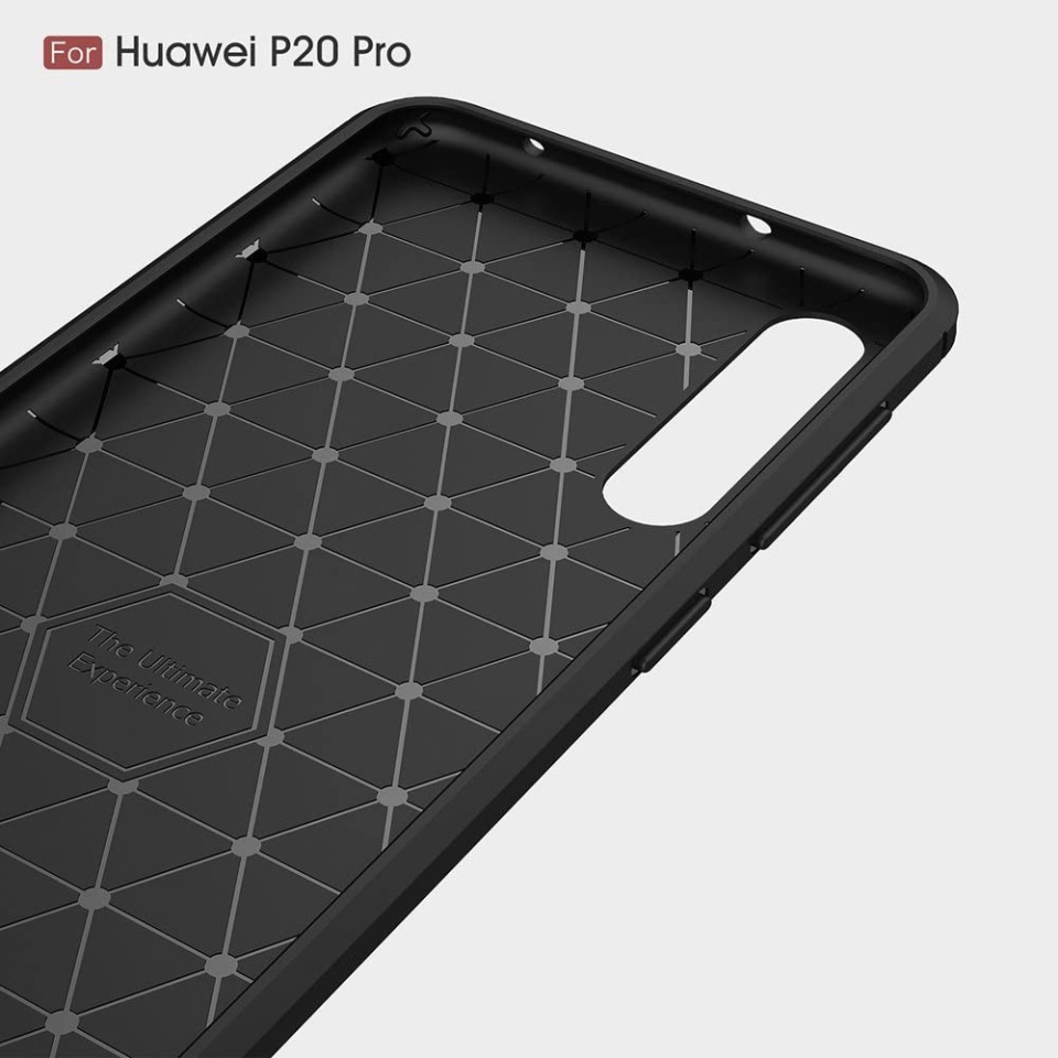 Husa pentru Huawei P20 Pro, SKYDDAR INNOVATION, Carbon Silicone, din Silicon Slim, cu textura Fibra Carbon, set cu sticker, Negru - 2 | YEO