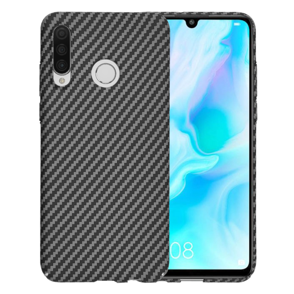 Husa pentru Huawei P30 Lite / P30 Lite New Edition, Finisaj Premium cu Textura de Carbon, Design Elegant, SKDR CarbonFlex - Negru