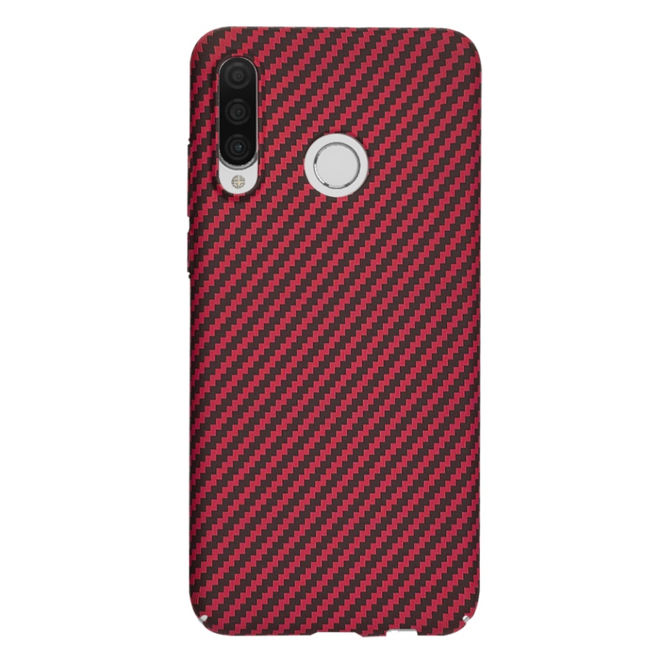 Husa pentru Huawei P30 Lite / P30 Lite New Edition, Finisaj Premium cu Textura de Carbon, Design Elegant, SKDR CarbonFlex - Rosu - 2 | YEO