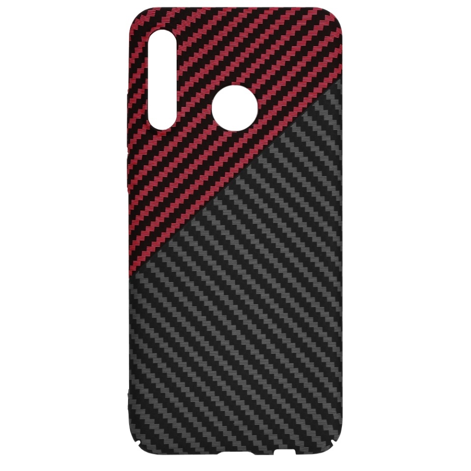 Husa pentru Huawei P30 Lite / P30 Lite New Edition, SKYDDAR INNOVATION, textura carbon, Carbonite FiberShell, set cu sticker, Rosu inchis, - 3 | YEO