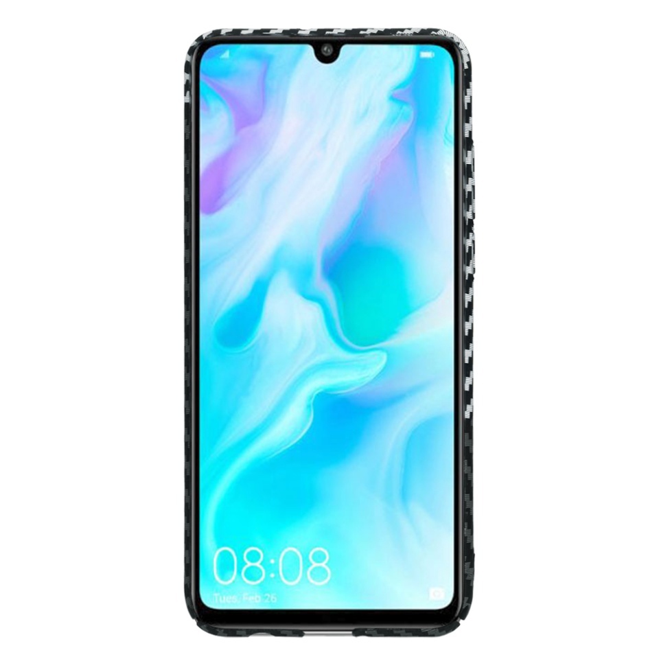 Husa pentru Huawei P30 Lite / P30 Lite New Edition, SKYDDAR INNOVATION, textura carbon, Carbonite FiberShell, set cu sticker, Gri, - 1 | YEO