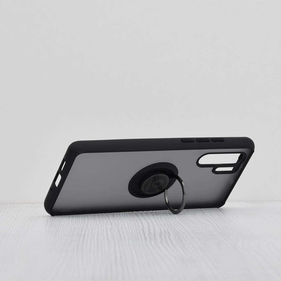 Husa pentru Huawei P30 Pro / P30 Pro New Edition, SKYDDAR INNOVATION, Glinth cu Inel Rotativ 360° Magnetic, Negru, set cu sticker - 1 | YEO