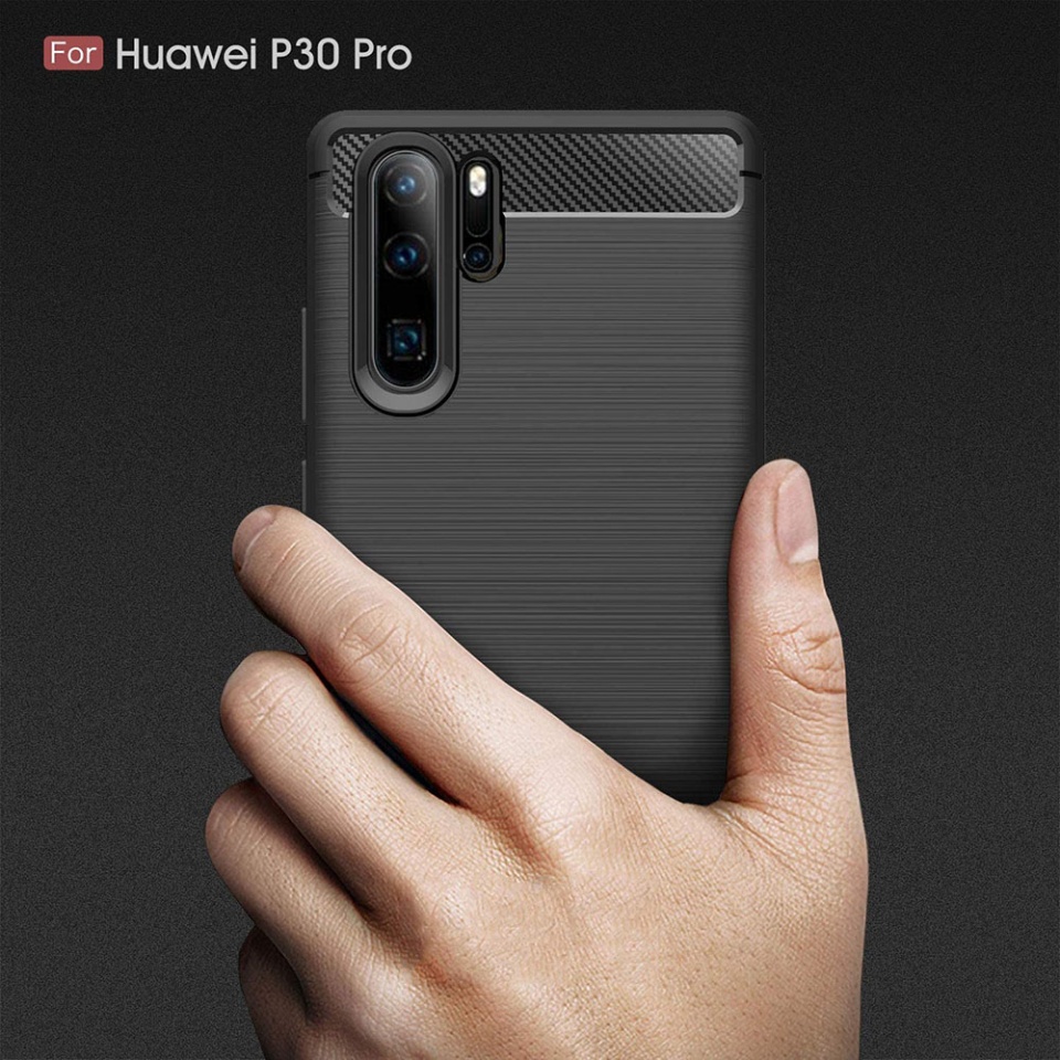 Husa pentru Huawei P30 Pro / P30 Pro New Edition, SKYDDAR INNOVATION, Carbon Silicone, din Silicon Slim, cu textura Fibra Carbon, set cu sticker, Negru - 1 | YEO