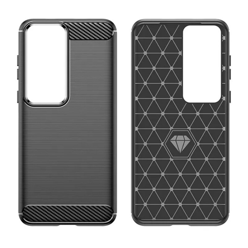 Husa pentru Huawei P60 din silicon, Slim, cu textura Fibra Carbon - Negru - 1 | YEO