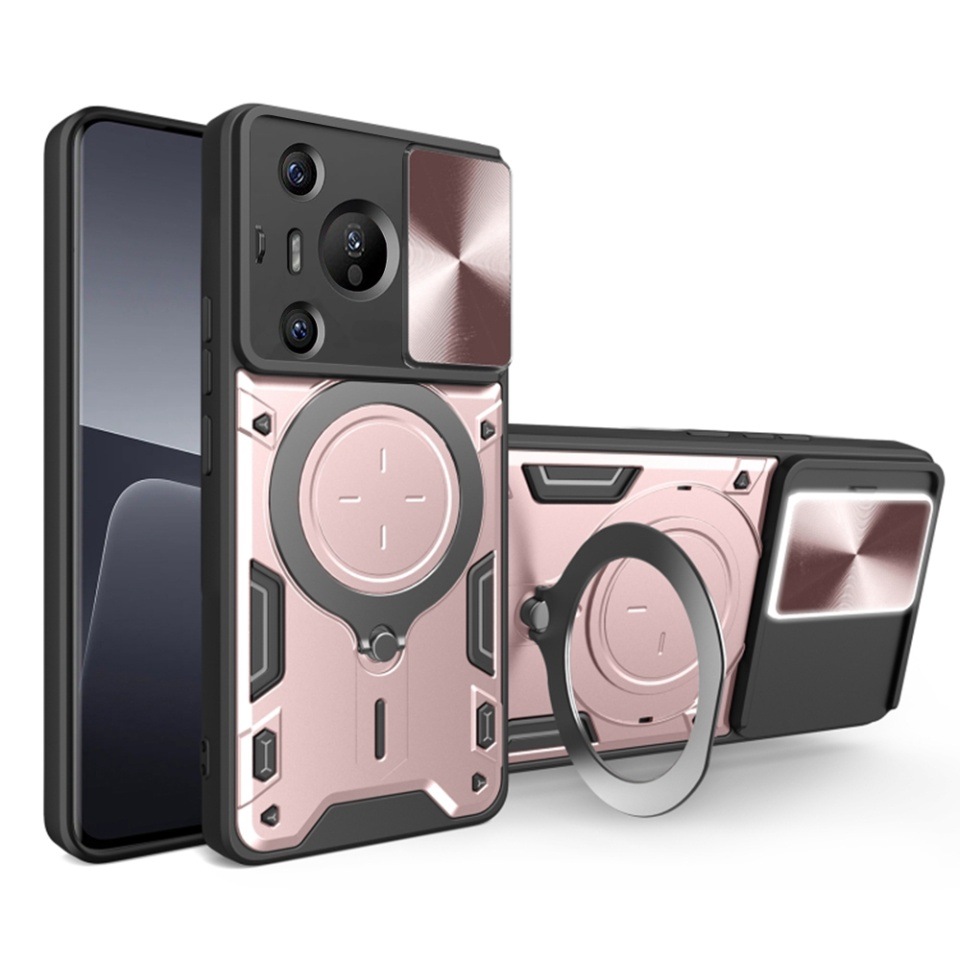 Husa pentru Huawei Pura 70, cu inel magnetic si suport ajustabil, protecție completa camera, SKDR SafeCover - Roz auriu