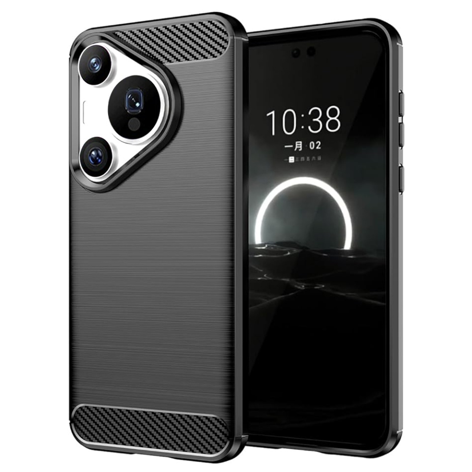 Husa pentru Huawei Pura 70 Pro din Silicon Premium, Slim, cu textura Fibra Carbon - Negru