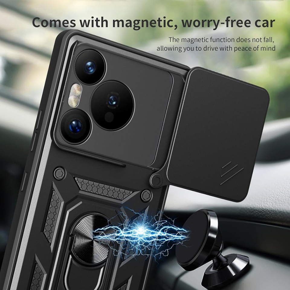 Husa pentru Huawei Pura 70, SKYDDAR INNOVATION, CamShield, Inel magnetic, set cu sticker, Roz - 3 | YEO