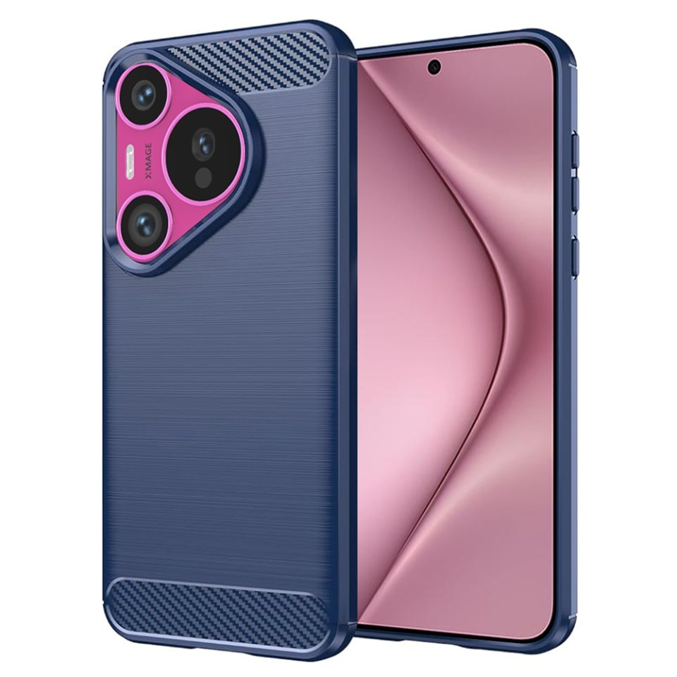 Husa pentru Huawei Pura 70, SKYDDAR INNOVATION, Carbon Silicone, din Silicon Slim, cu textura Fibra Carbon, set cu sticker, Albastru