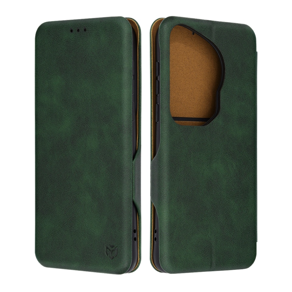 Husa pentru Huawei Pura 70 Ultra, SKYDDAR INNOVATION, Safe Wallet tip carte din Piele Ecologica, Suport Carduri, Inchidere Magnetica, Verde, set cu sticker