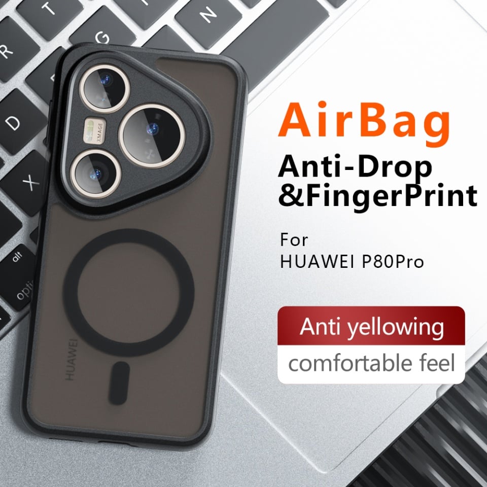 Husa pentru Huawei Pura 80 Pro / Pura 80 Ultra, SKYDDAR INNOVATION, PureFrost MagSafe, AntiSoc, set cu sticker, Negru frost - 5