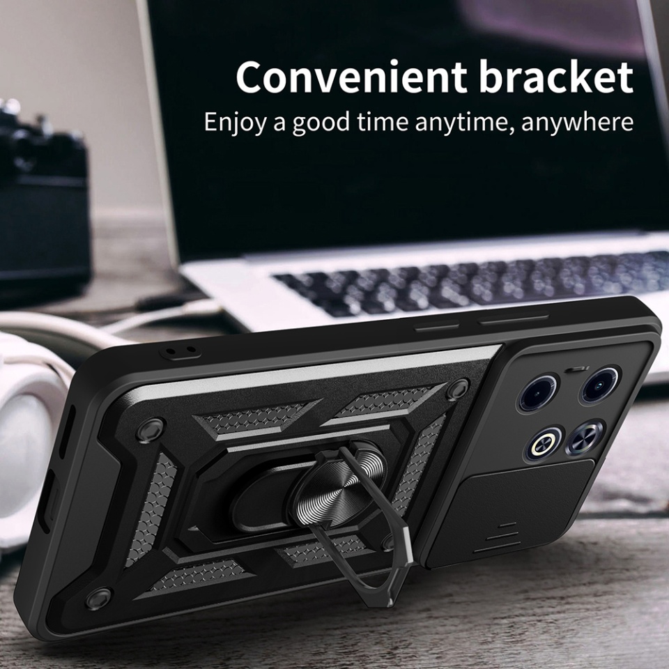 Husa pentru Infinix Hot 40i / Smart 8 cu inel magnetic si protectie camera Skyddar CamShield - Negru - 3 | YEO